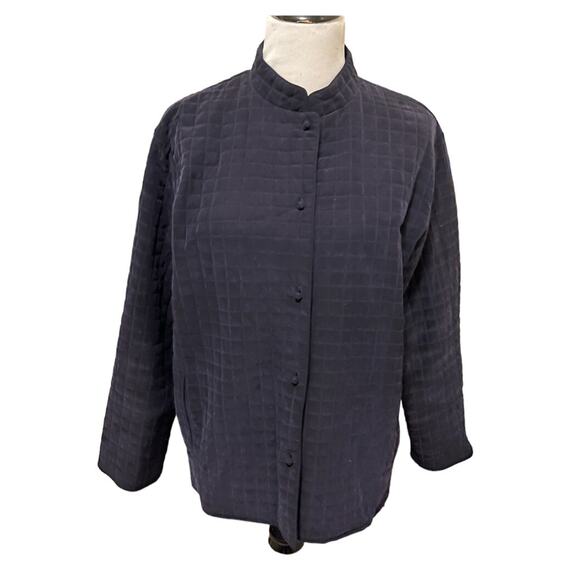 EILEEN FISHER Silk Quilted Jacket •M• Asian Knotted Button-Front Blue Blazer - Picture 1 of 6